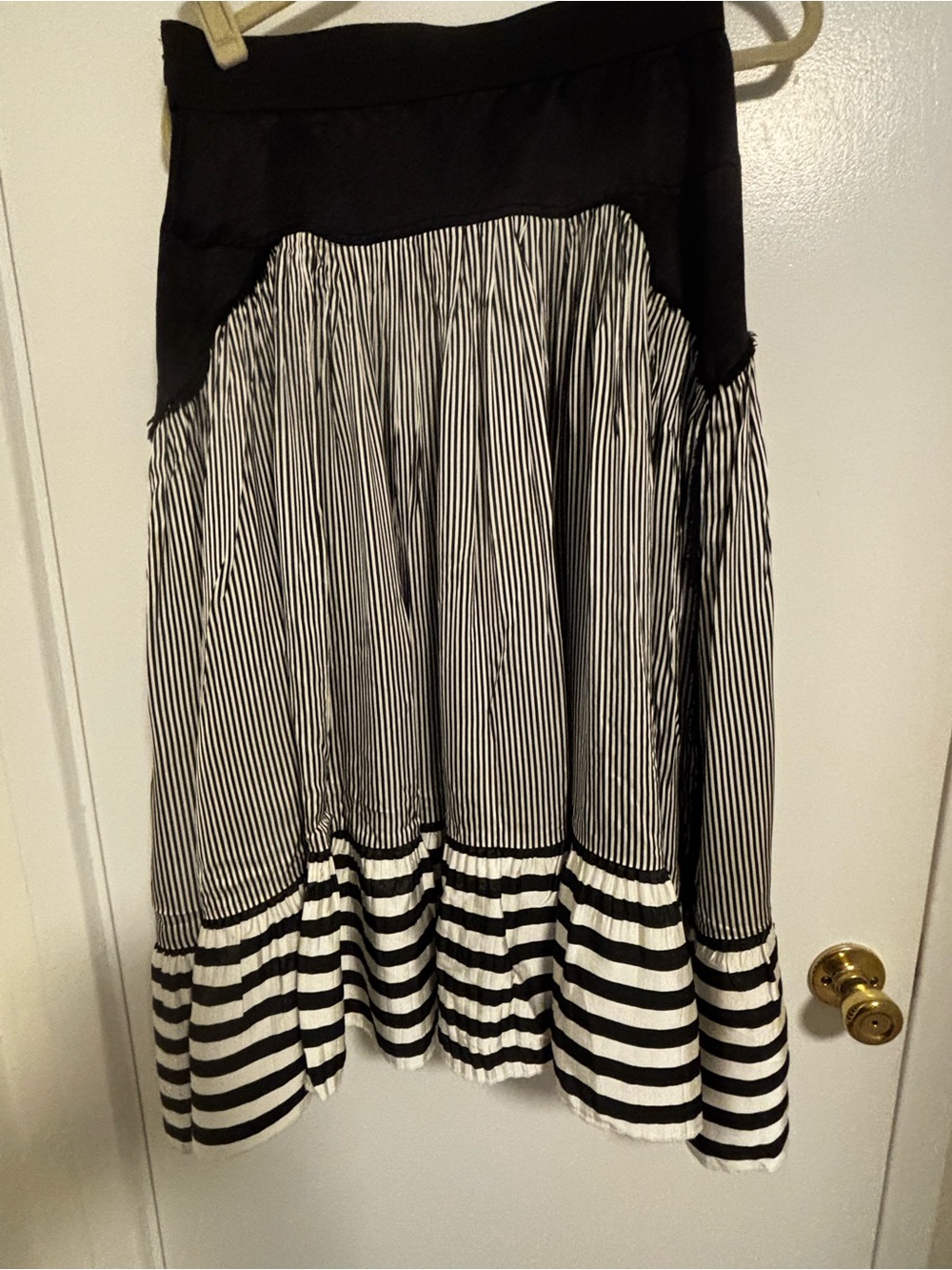 Vintage Donna Karan Black and White Striped Midi Skirt